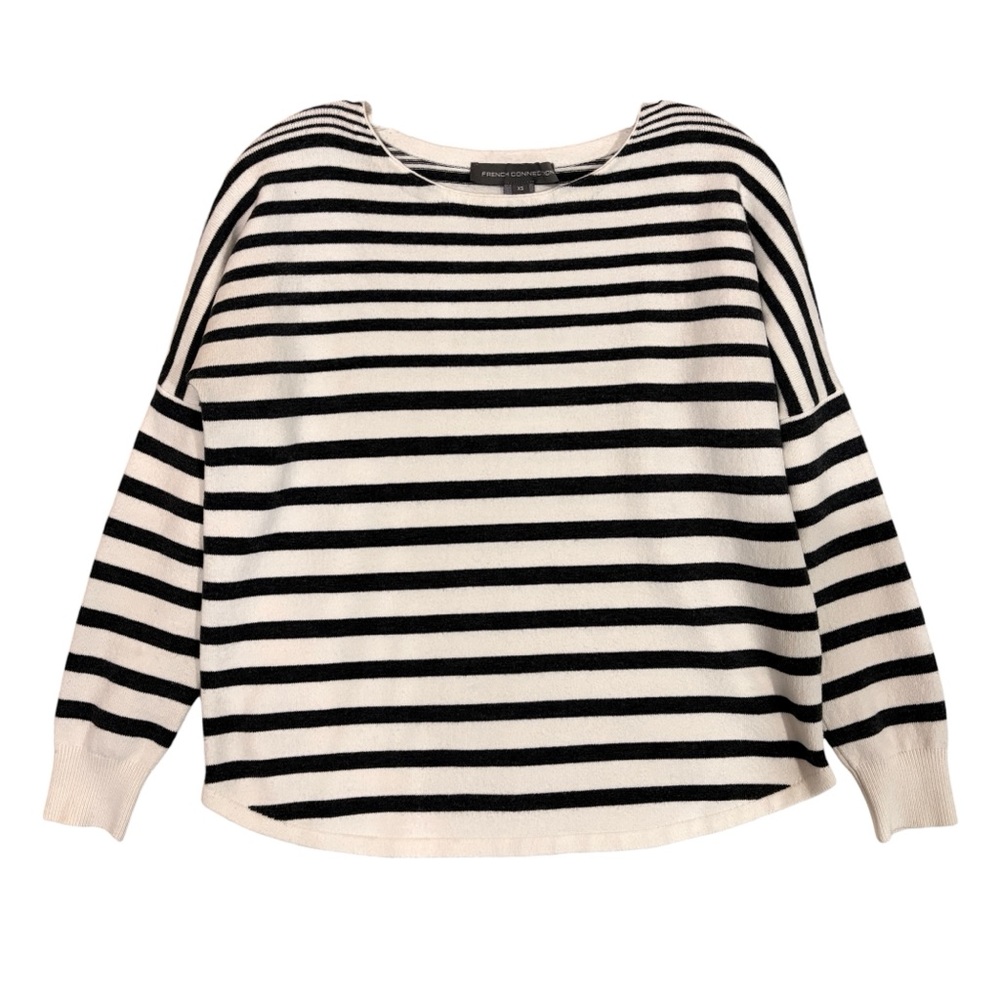 French Connection Black and White Striped Sweater Drop Shoulder